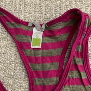 Smart wool striped racer back tank pink green small